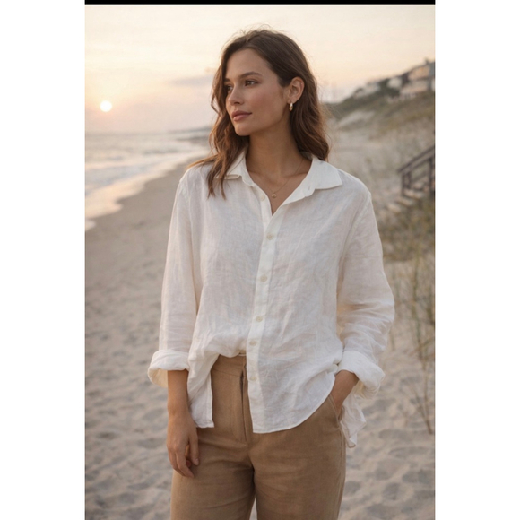 Bruno Tops - Women's Bruno White Linen Button Down Shirt L